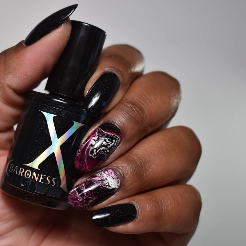 X Marks the Spot - Fluid Art Polish - Black Holographic by Baroness X